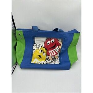 Vintage M&M’s Beach Tote Bag Zip Close Green And Blue M&M Mars